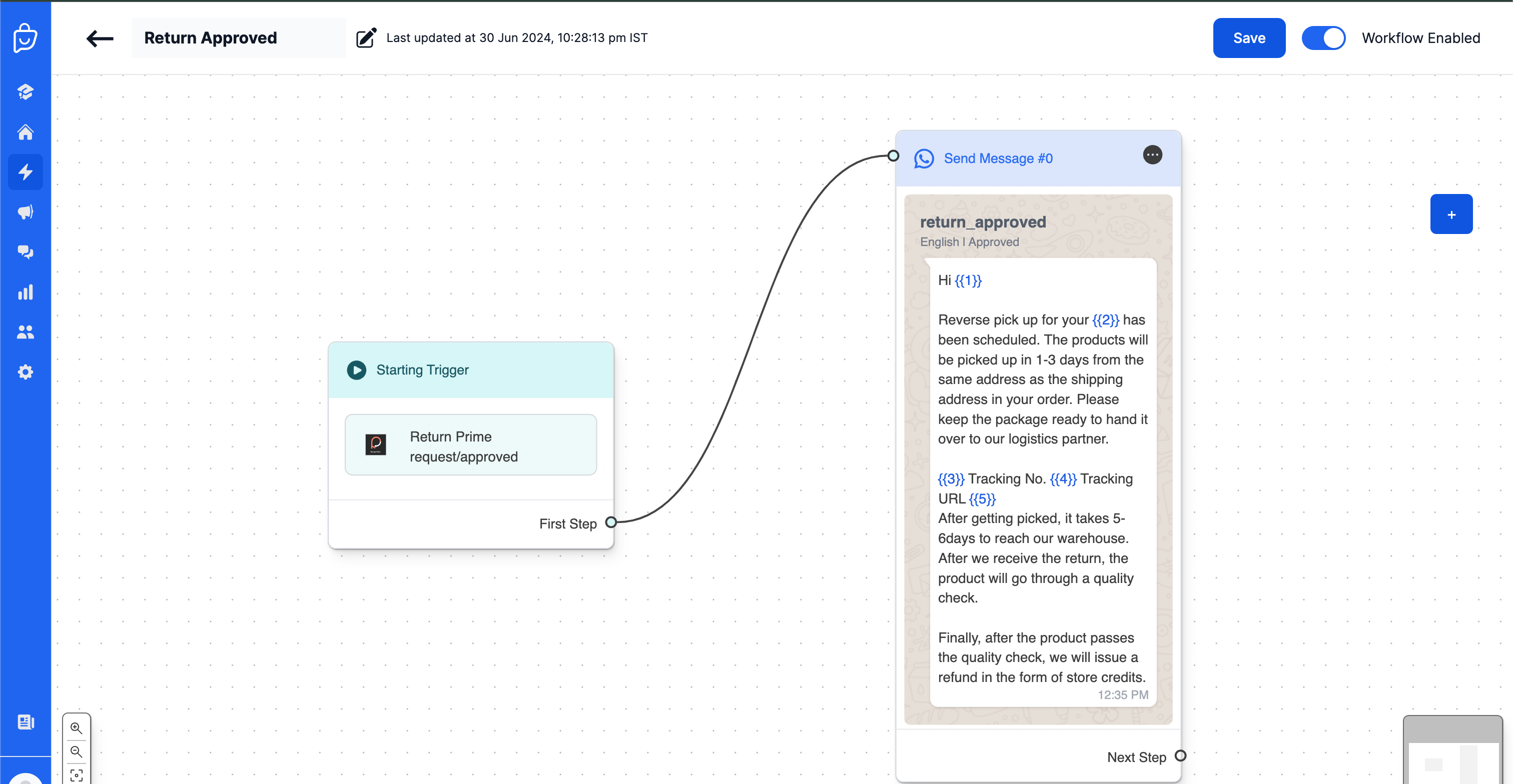 Flow to send a message when a return/exchange request is approved