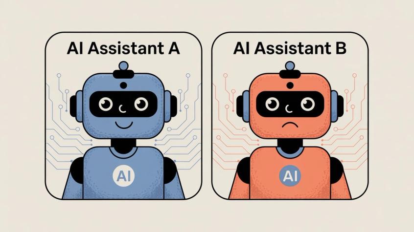 ChatGPT versus DeepSeek conversational style comparison showing friendly AI assistant versus formal AI assistant