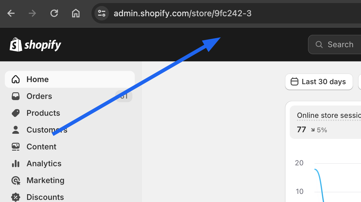 My Shopify URL in Browser Address Bar