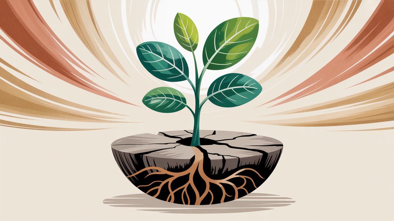 Growing plant with strong roots representing business growth through customer loyalty and long-term relationships