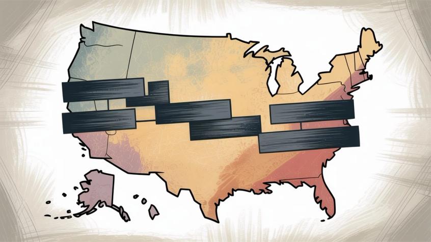 Map illustration showing US marketing message block policy effective April 2025