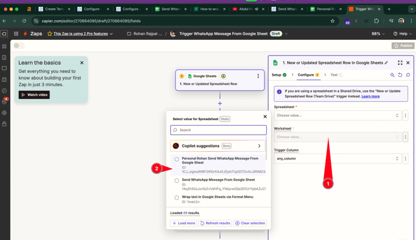 Select the Spreadsheet you copied from the template I shared