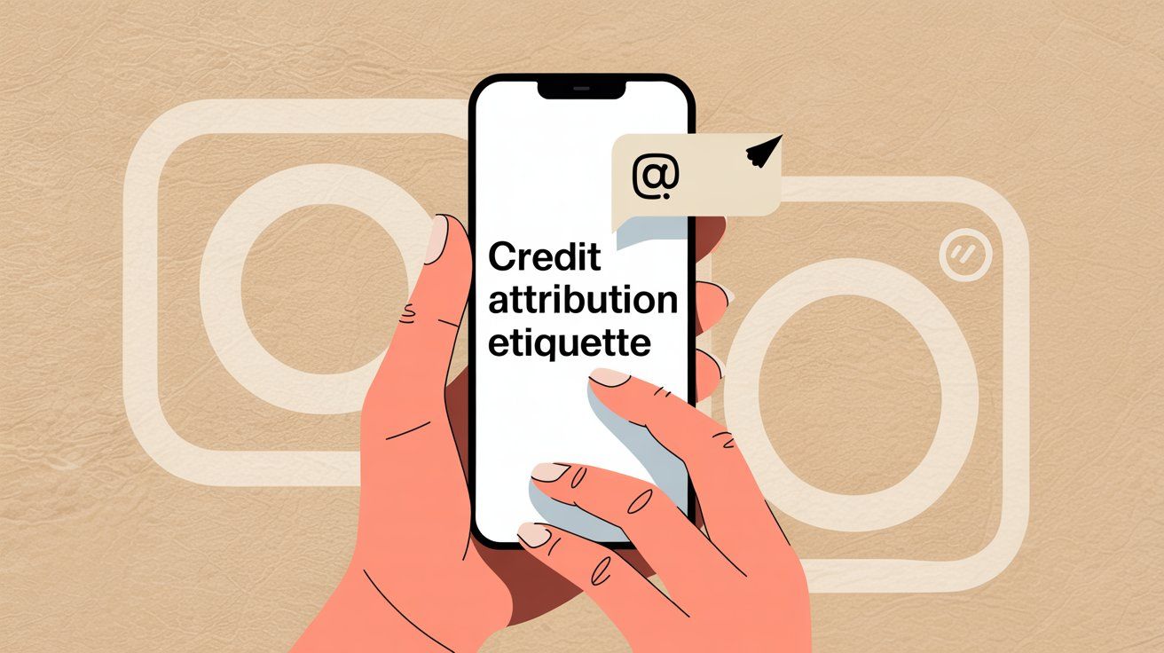 Illustration showing proper credit attribution and etiquette for reposting Instagram content