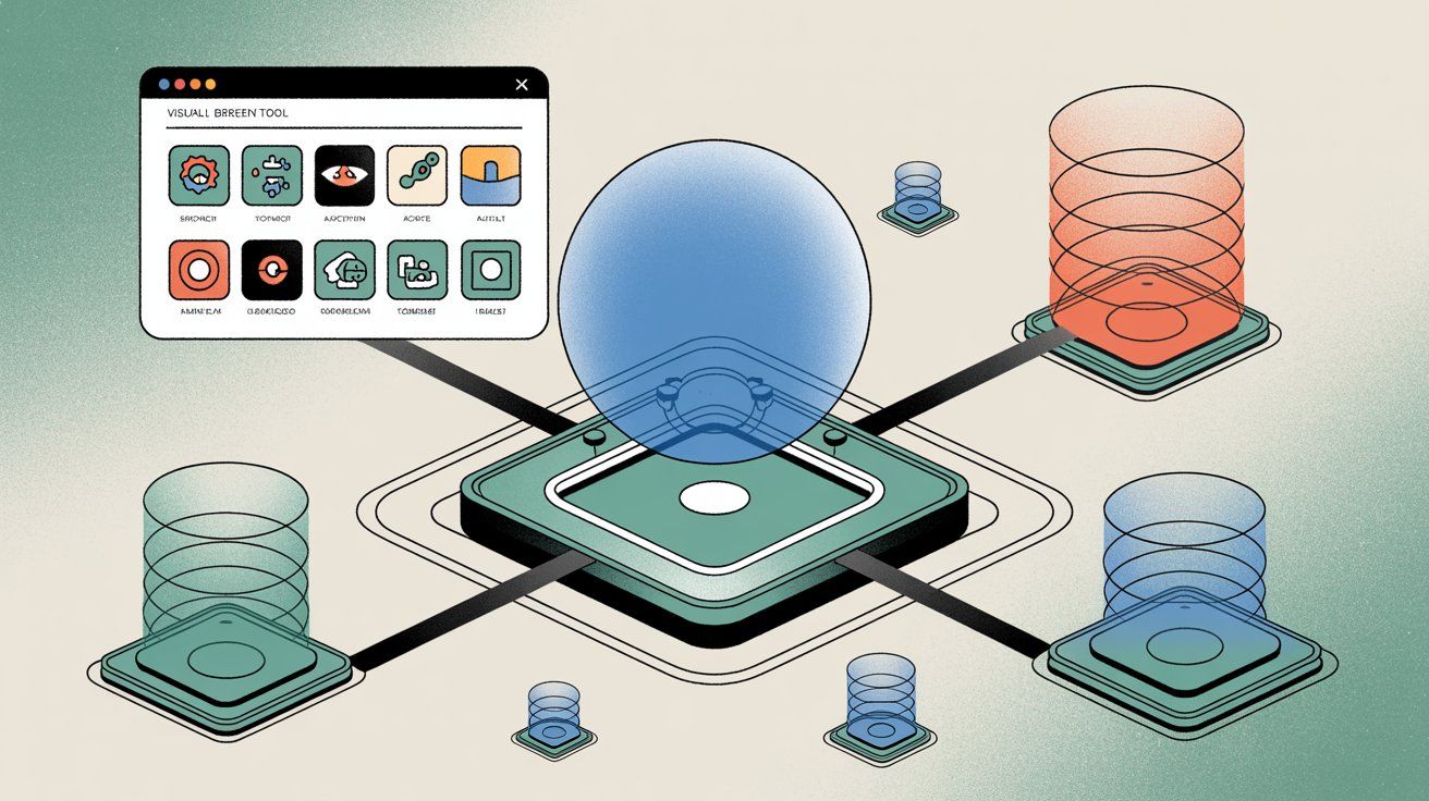 Agent system architecture showing central processing with tool selection and safety layers in hand-drawn editorial style