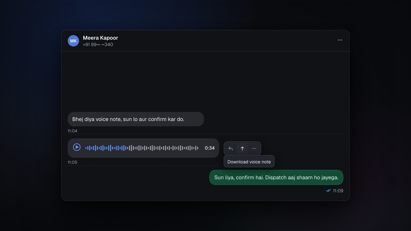 Download a voice note, keep a shared contact, open any link