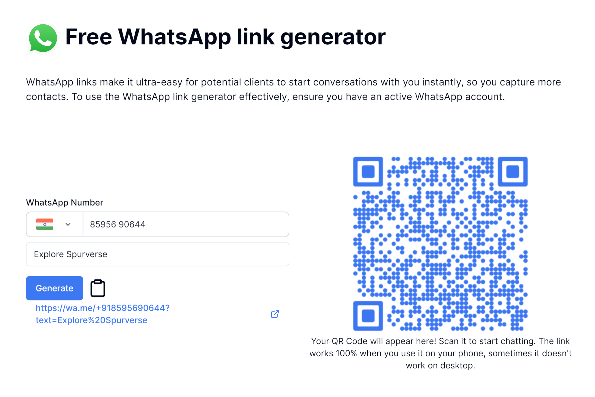 What our WA Link generator looks like