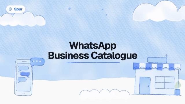 Watercolour illustration of a phone with chat bubbles and a small shop under the title WhatsApp Business Catalogue