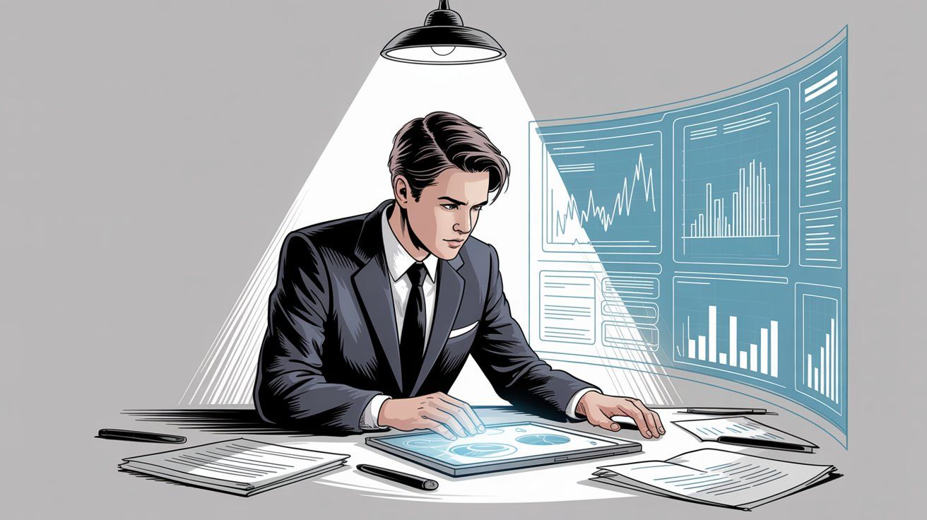 Agent gathering and analyzing competitor data for market research in hand-drawn editorial style