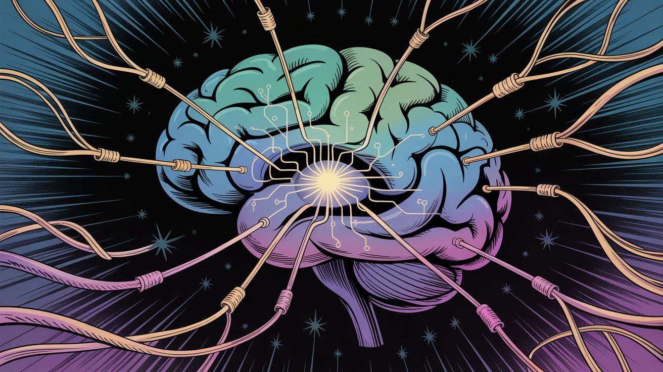 Illustration showing multimodal AI capabilities including text, images, audio, and video processing