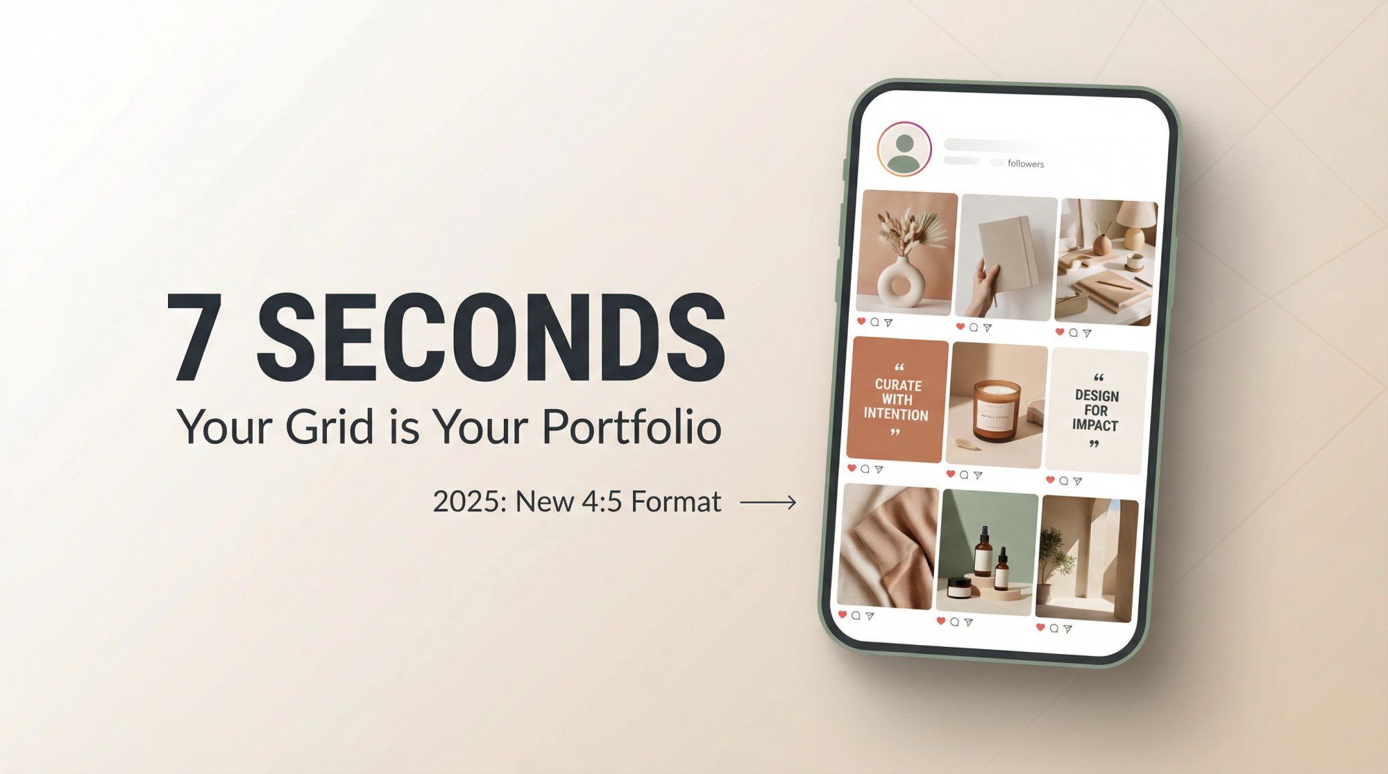 Editorial illustration of an Instagram profile grid showcasing the 4:5 aspect ratio layout with cohesive visual design