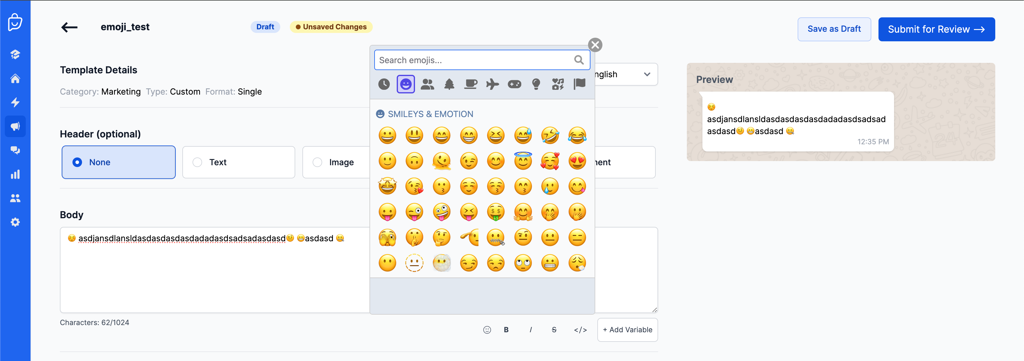 Emojis in Template Builder