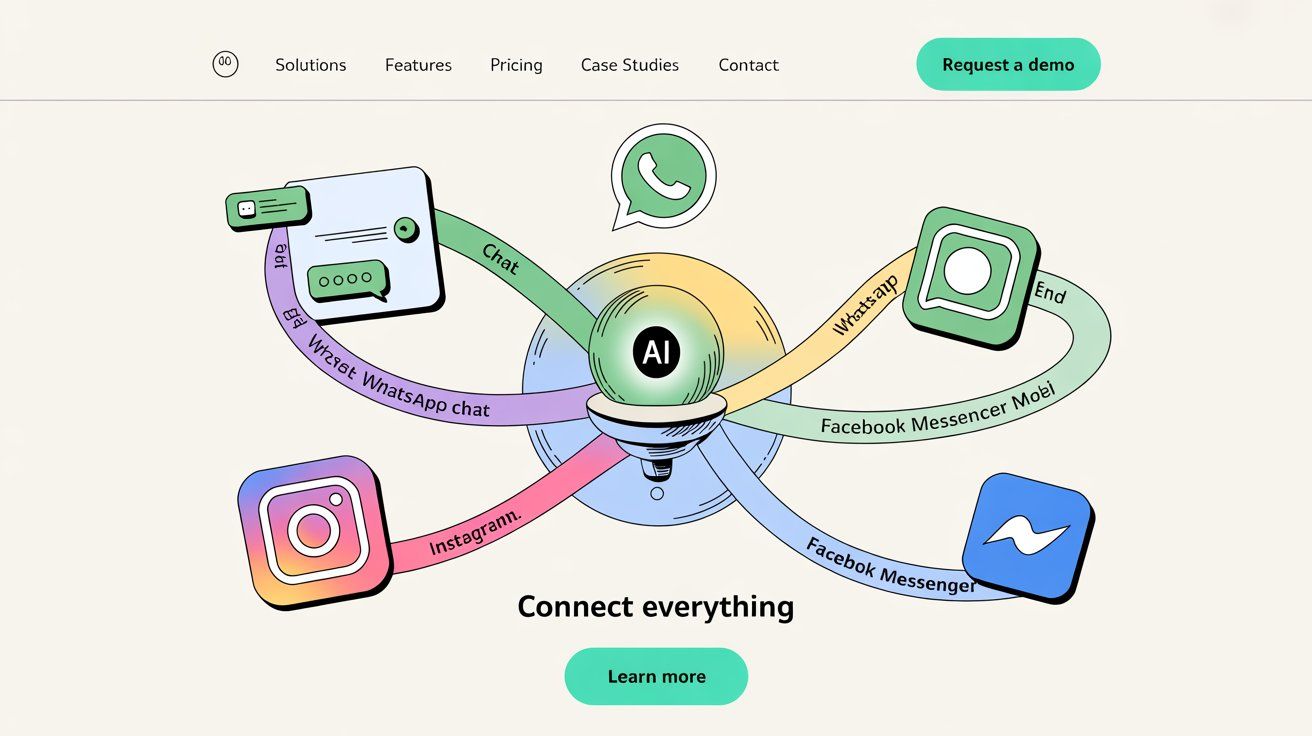 Multi-channel AI deployment showing central AI connected to various communication platforms