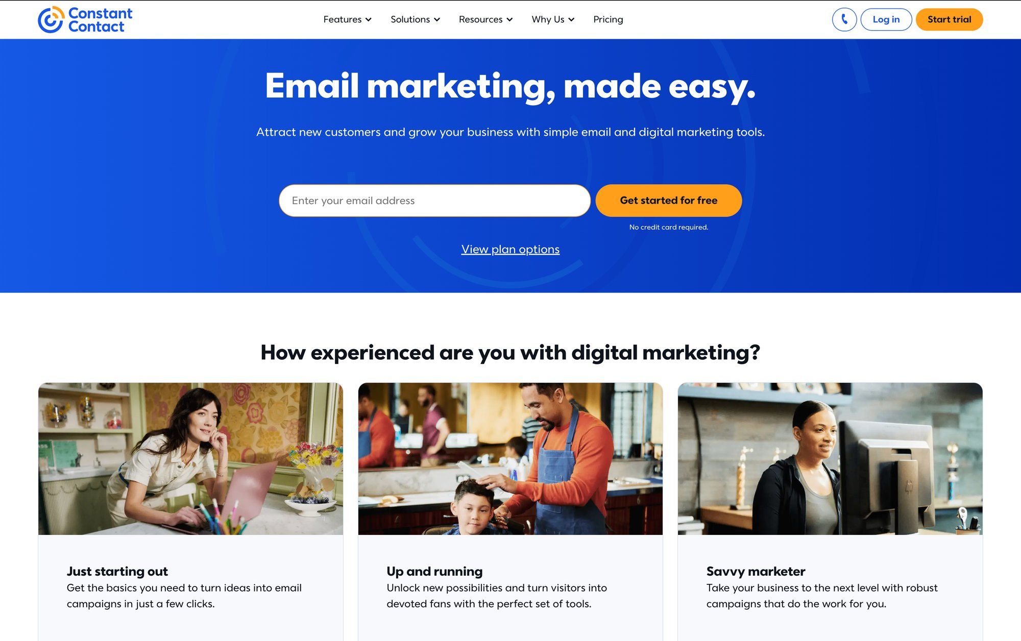 A screenshot of Constant Contact's website