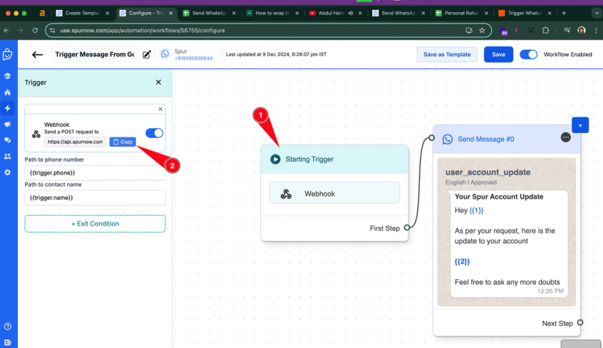 Copy the webhook URL, this tells Zapier where to send the data