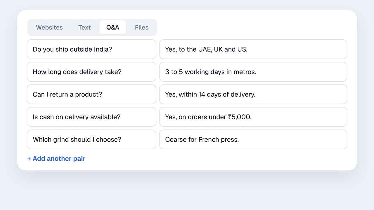 Add all your Q&A to an AI agent in one paste