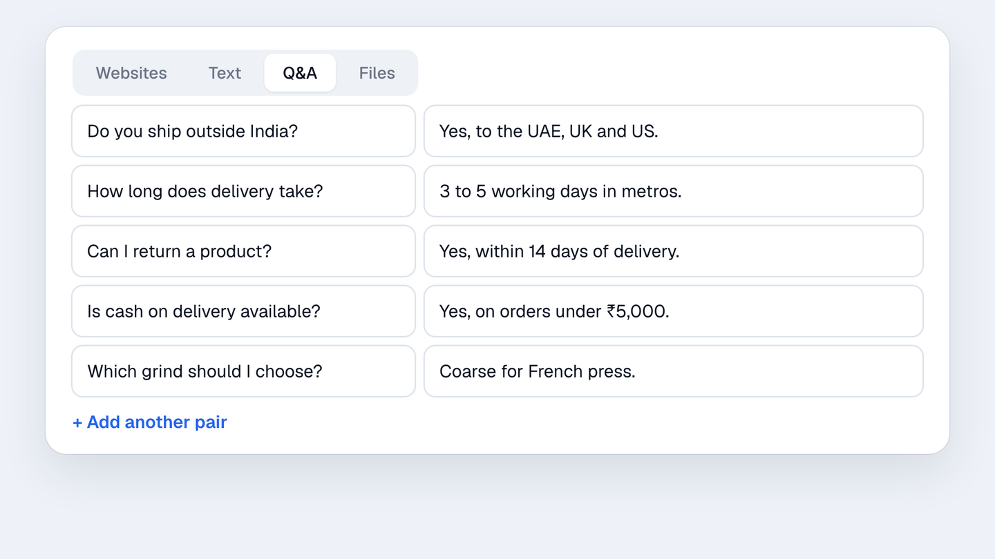 Add all your Q&A to an AI agent in one paste