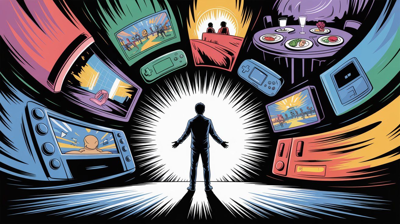 Consumer behavior analysis visualization showing diverse entertainment and leisure activities competing for the same customer time and money resources