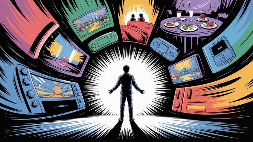 Consumer behavior analysis visualization showing diverse entertainment and leisure activities competing for the same customer time and money resources