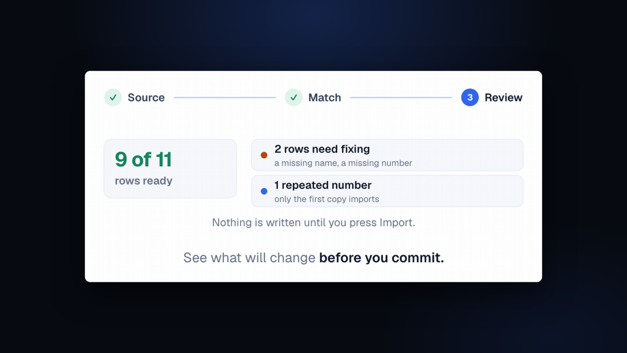 Import a contact list without renaming your columns