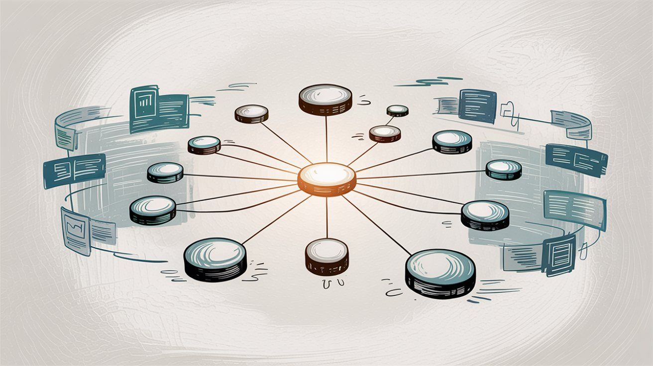 Multi-channel messaging hub showing connected communication platforms in professional network style