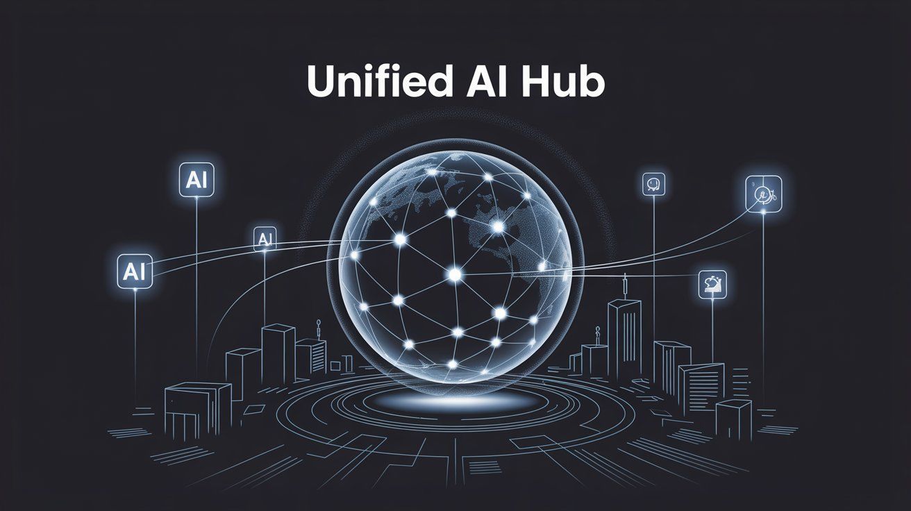 Unified AI Hub platform showing integration of multiple AI systems through centralized business platform