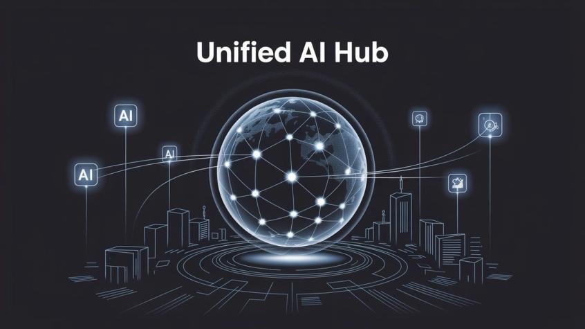 Unified AI Hub platform showing integration of multiple AI systems through centralized business platform