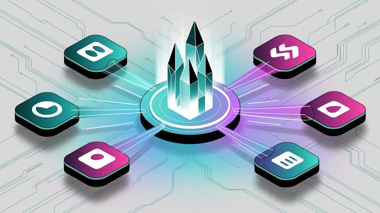Software integration ecosystem showing multiple connected applications and platforms in a network