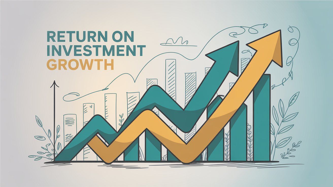 Return on investment growth chart showing upward trending business metrics and positive ROI indicators for CRM and ERP system implementations
