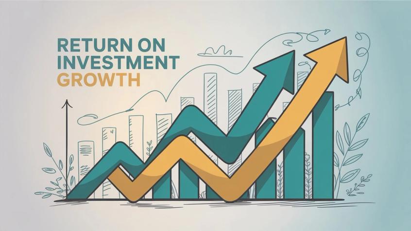 Return on investment growth chart showing upward trending business metrics and positive ROI indicators for CRM and ERP system implementations