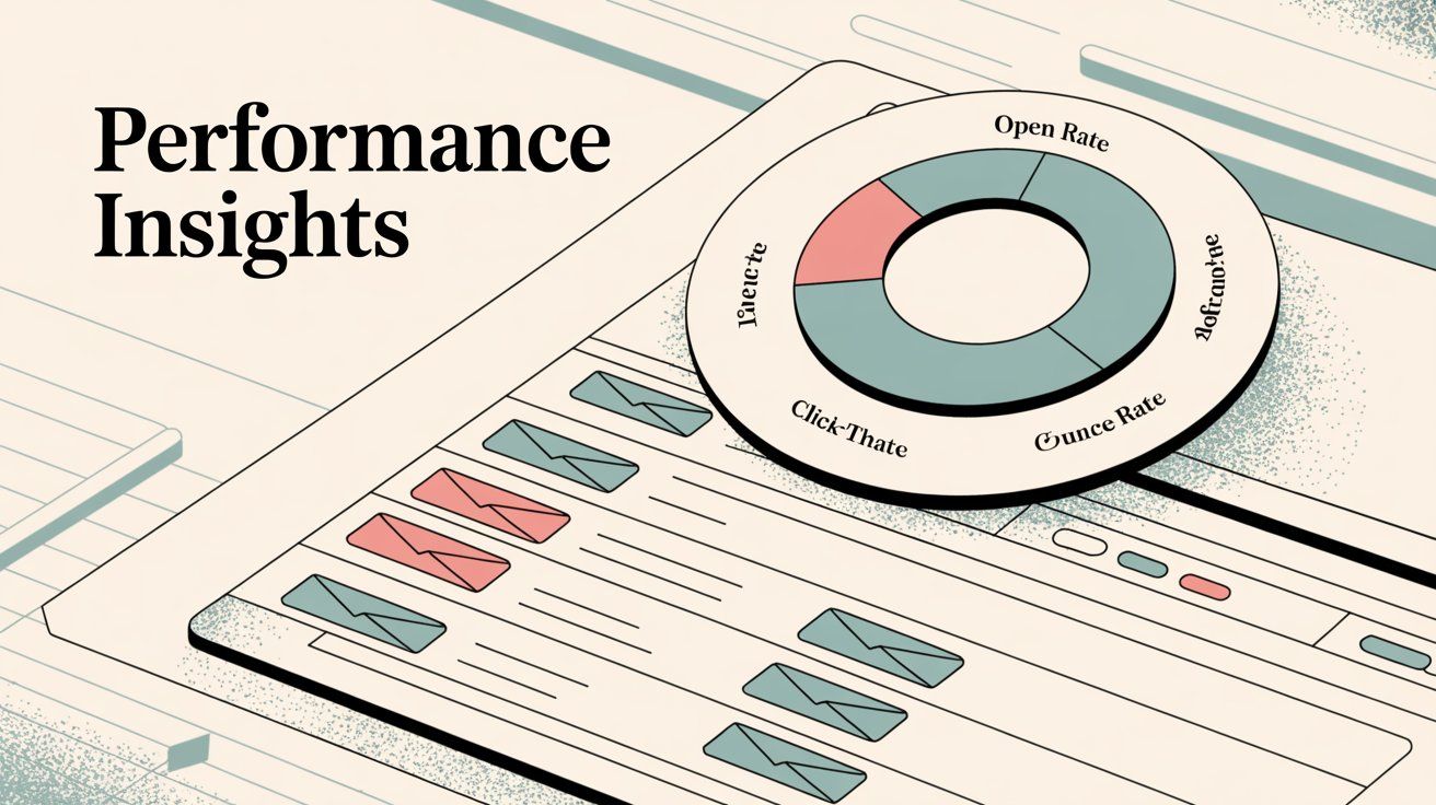 Email analytics dashboard showing performance metrics and data visualization for campaign tracking