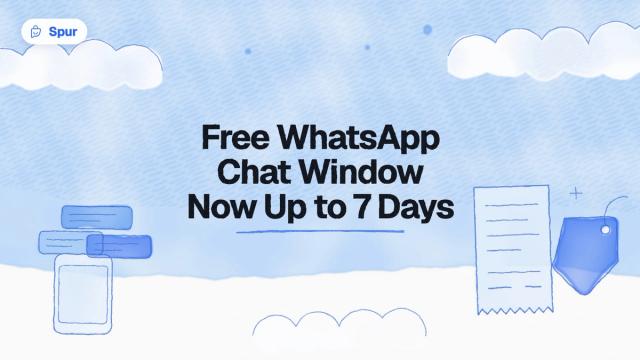 Watercolour illustration of a receipt, a price tag and chat bubbles under the title Free WhatsApp Chat Window Now Up to 7 Days