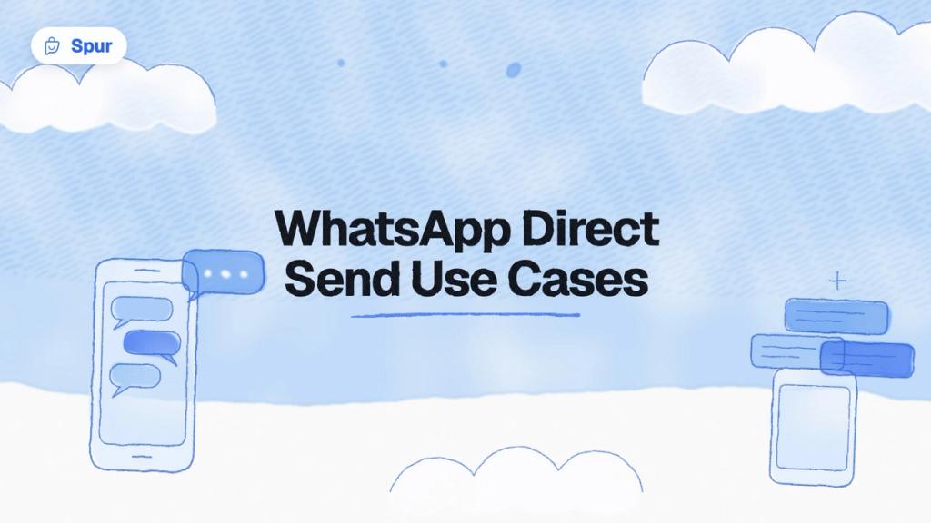 Watercolour illustration of a phone and message cards under the title WhatsApp Direct Send Use Cases