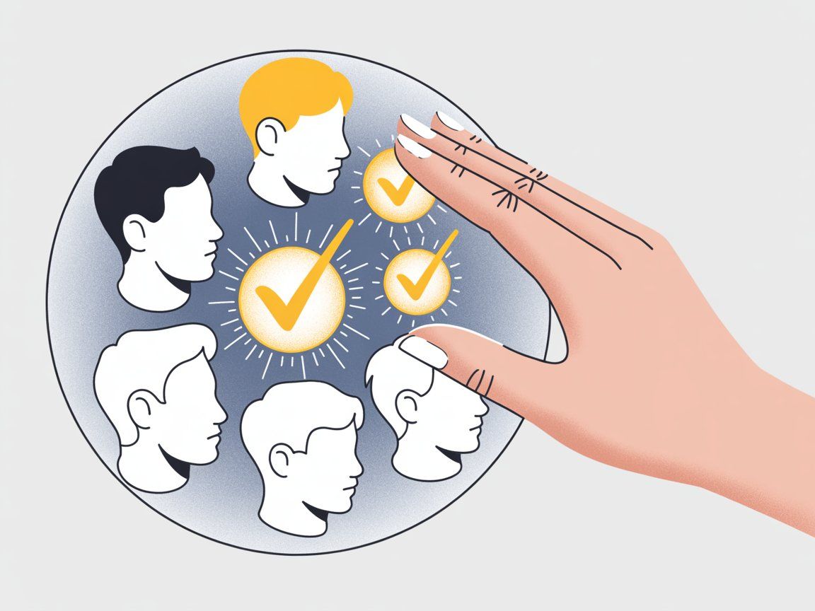 Adding contacts to a group with selection checkmarks illustrating the concept of building a mailing list