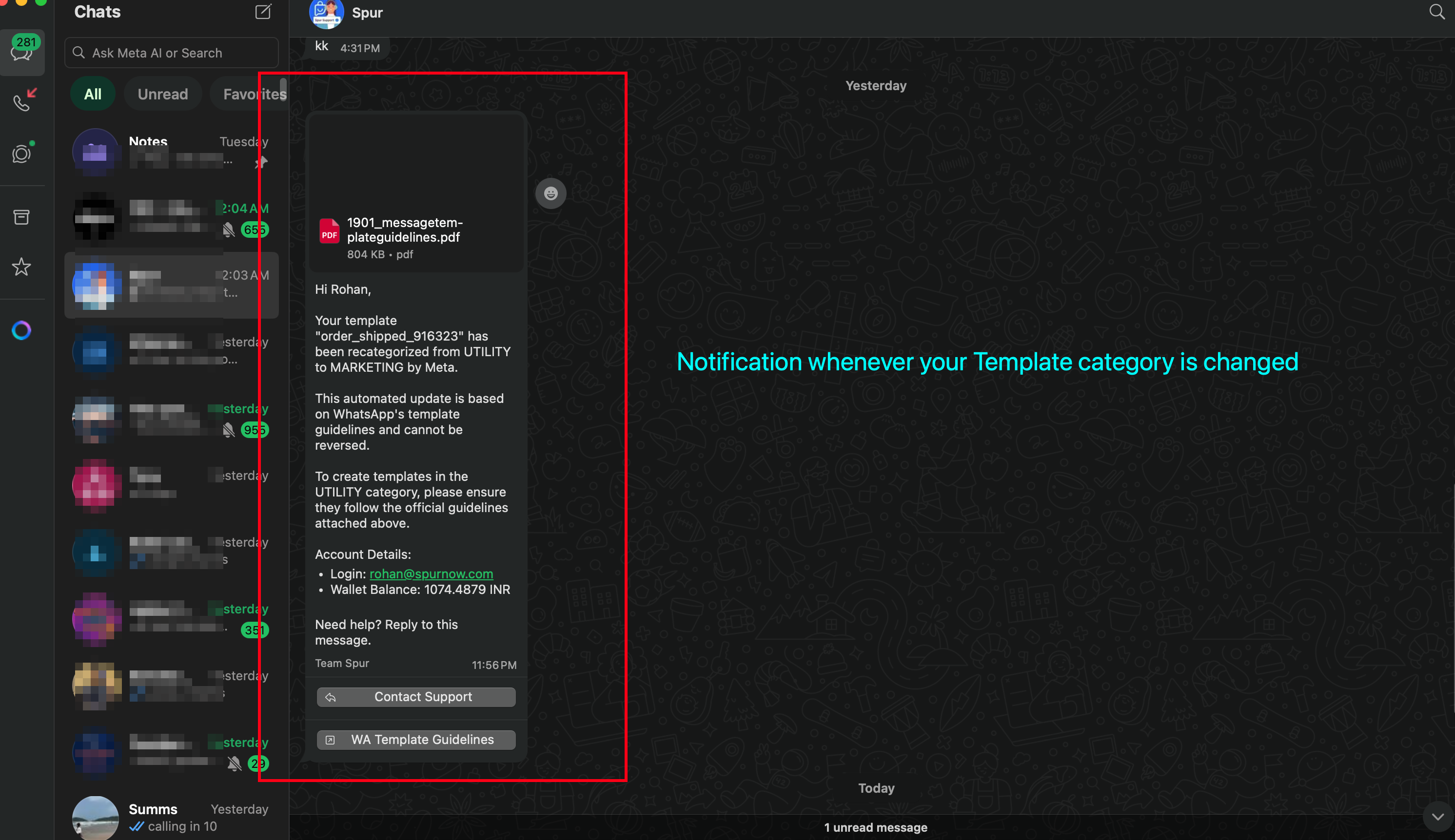 Notification on WhatsApp Template Category Change