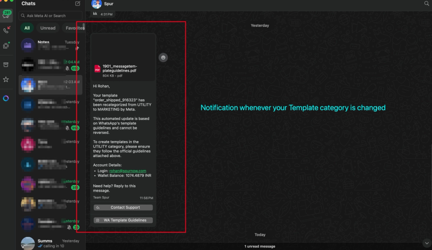 Notification on WhatsApp Template Category Change