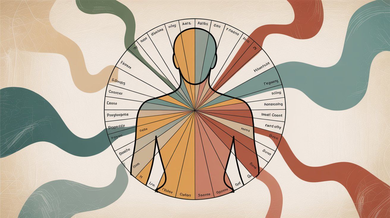Circular framework illustration showing psychographic factors including values, lifestyle, interests, attitudes, and personality dimensions