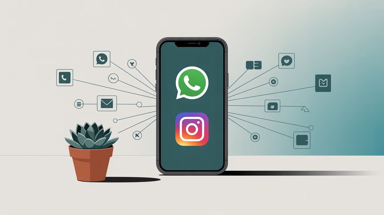 Multi-channel messaging integration concept showing WhatsApp, Messenger, and Instagram connections