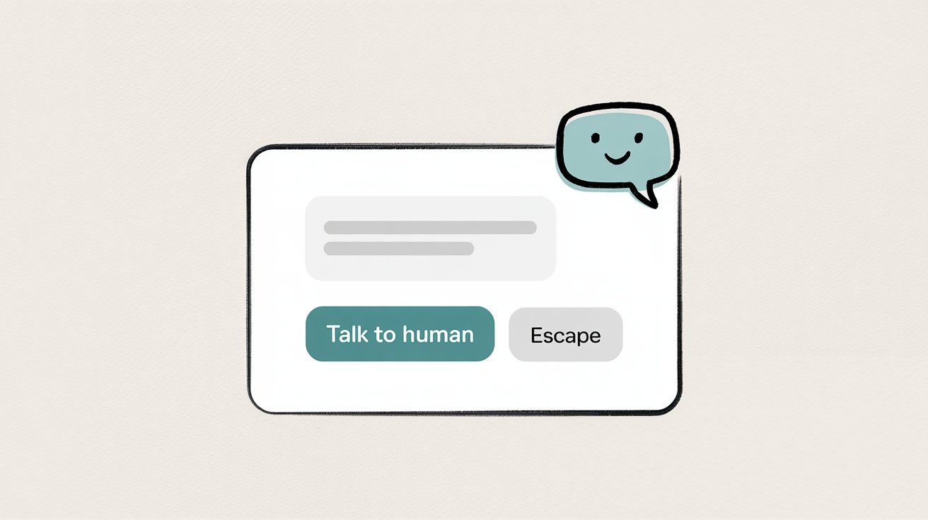 Chat interface showing clear "Talk to Human" button providing easy escape option for customers