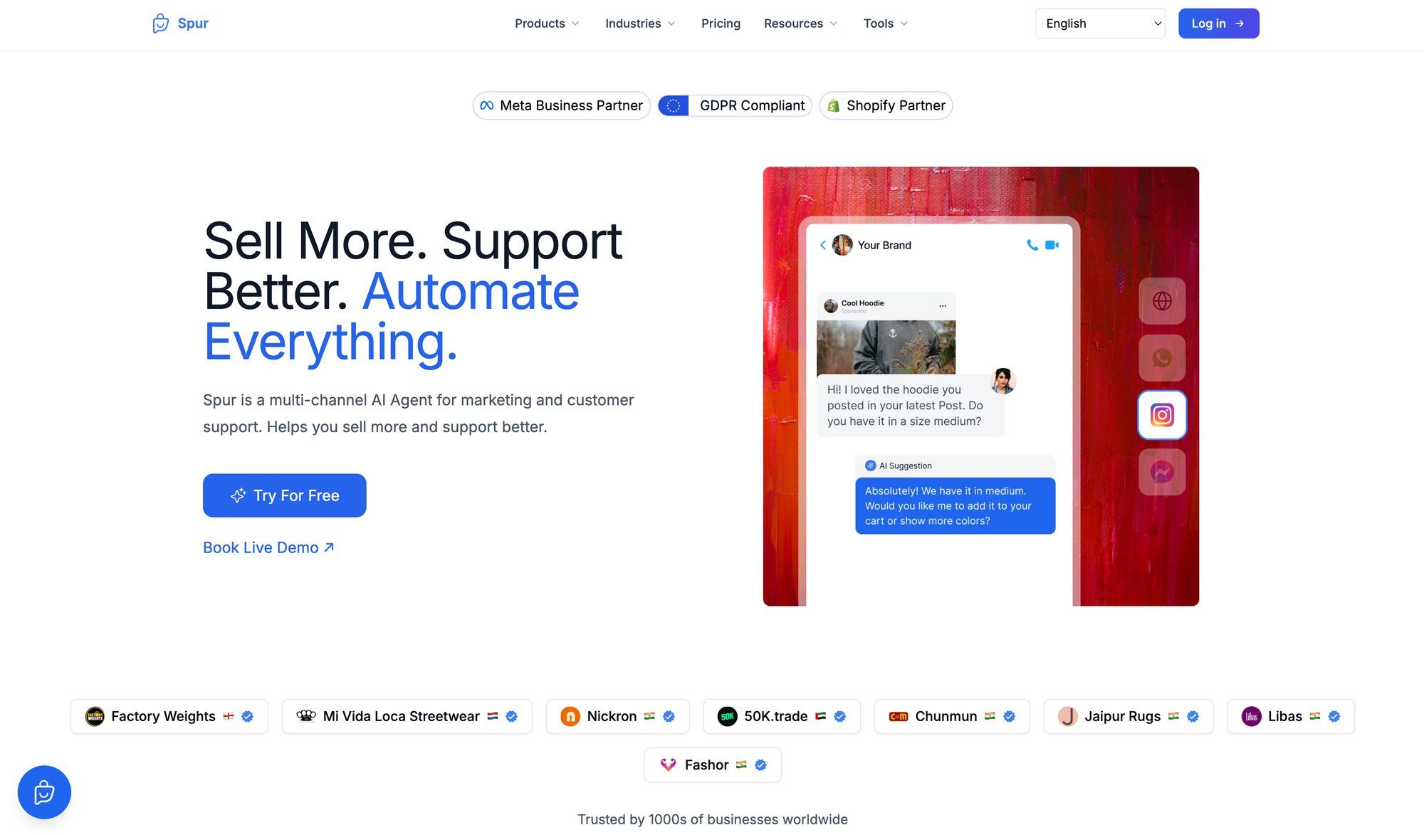 Spur's website interface