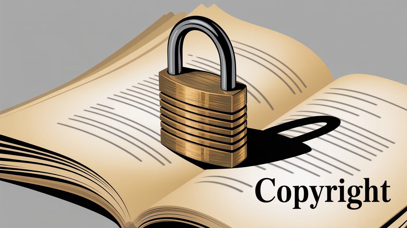 Illustration depicting copyright and legal concepts related to content ownership
