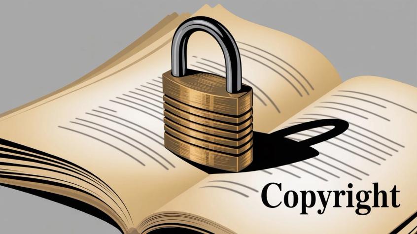 Illustration depicting copyright and legal concepts related to content ownership