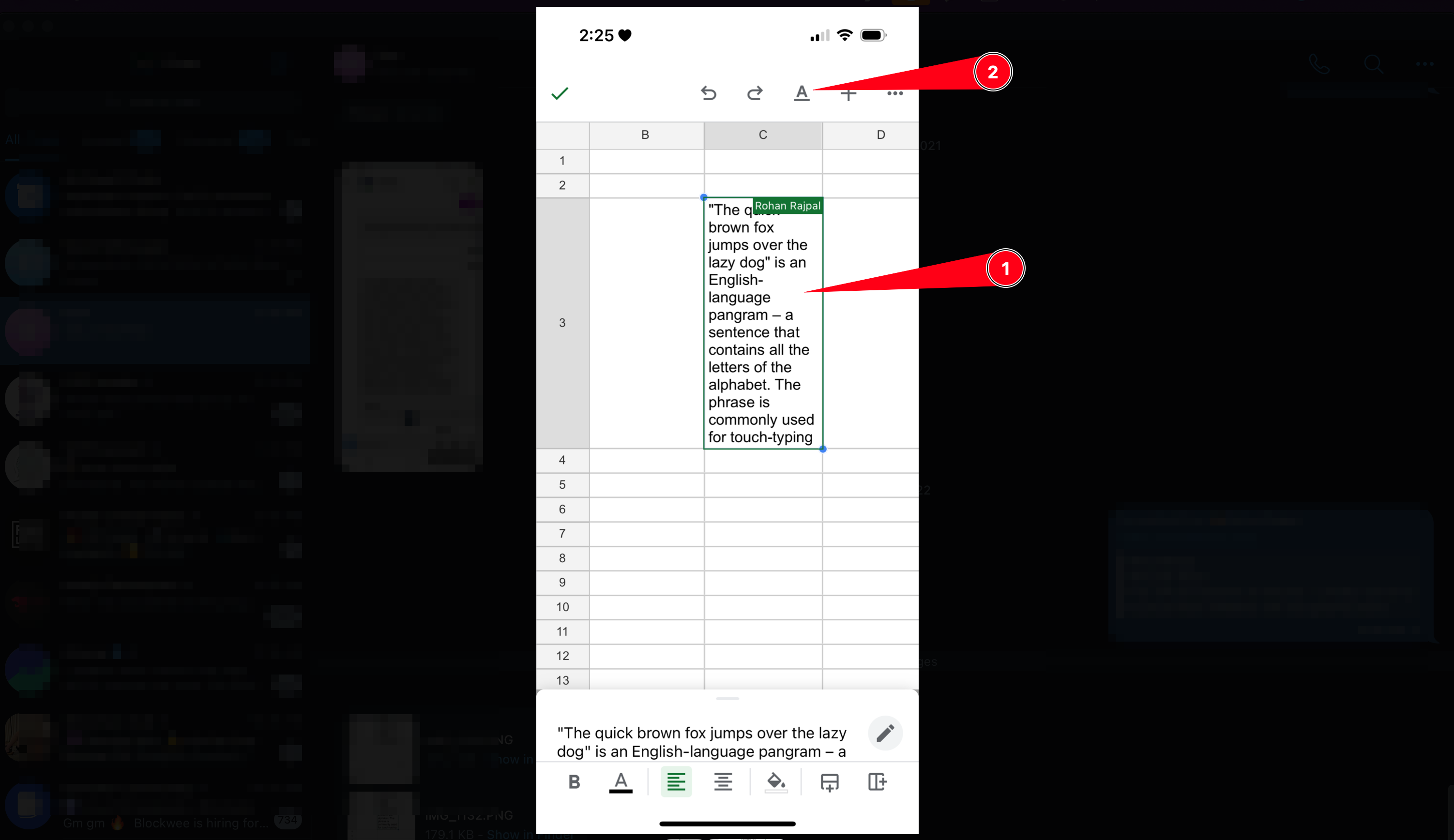 Wrap Text in Google Sheets in iPhone