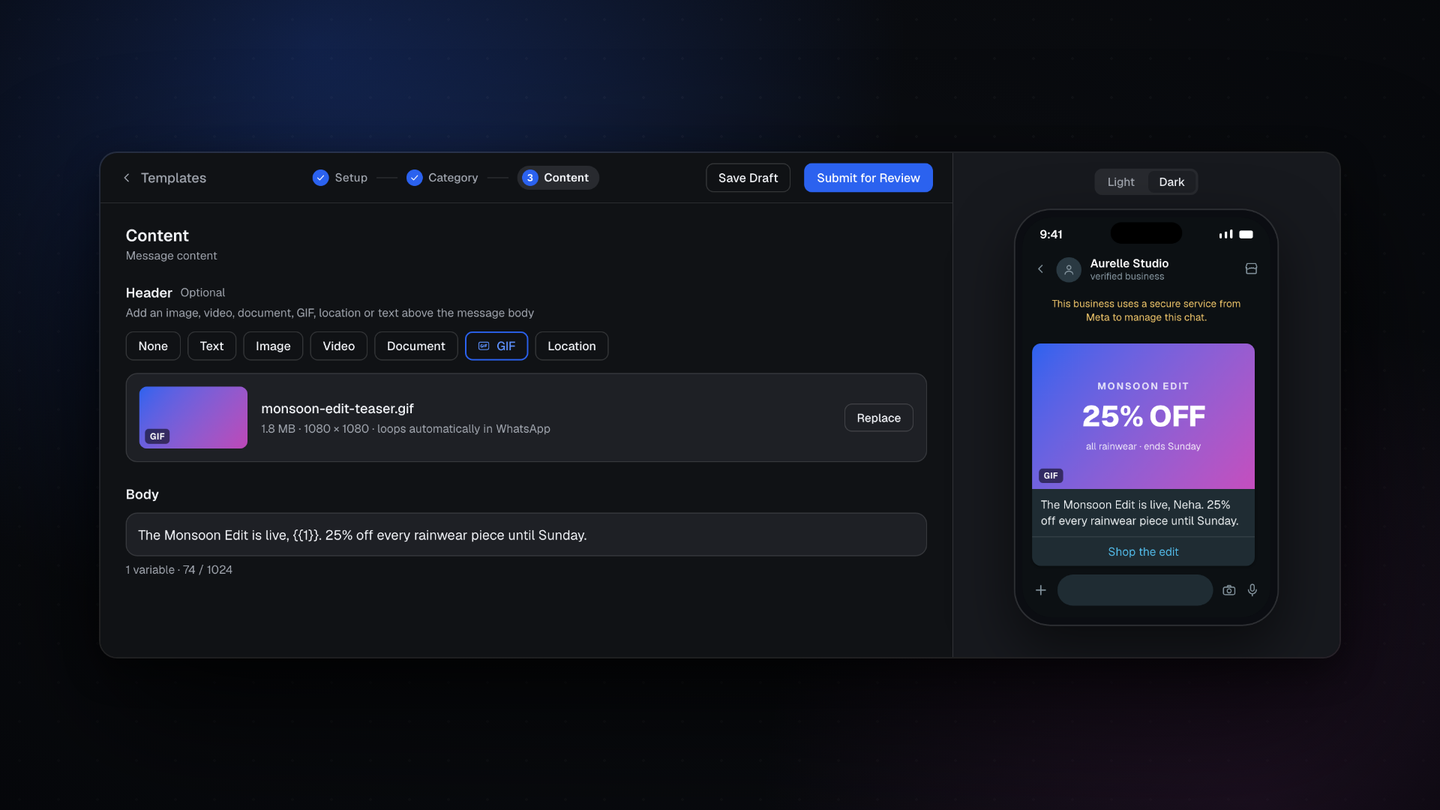 Templates can now carry a GIF or a location header