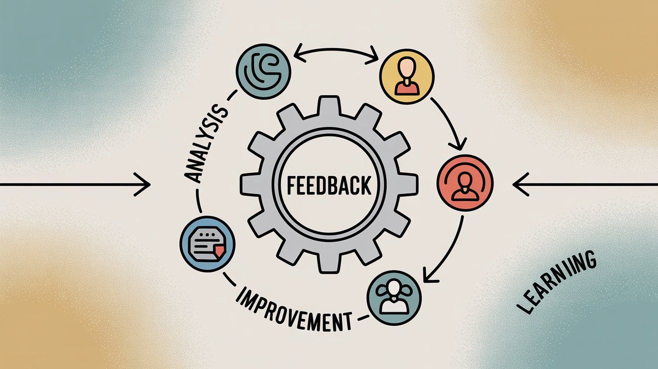 Conceptual illustration showing customer feedback and learning improvement cycle with continuous growth