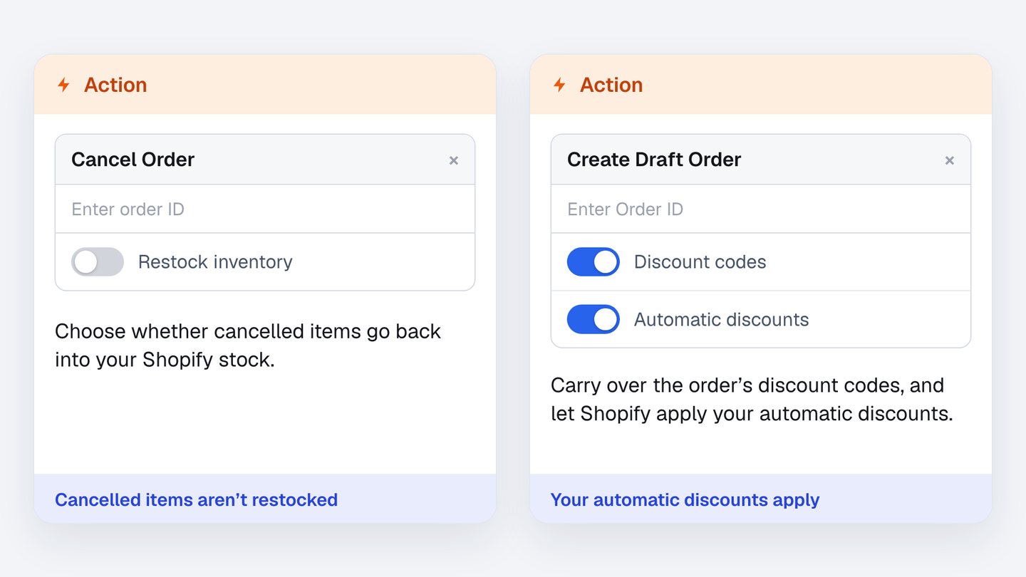 More control over Shopify order actions