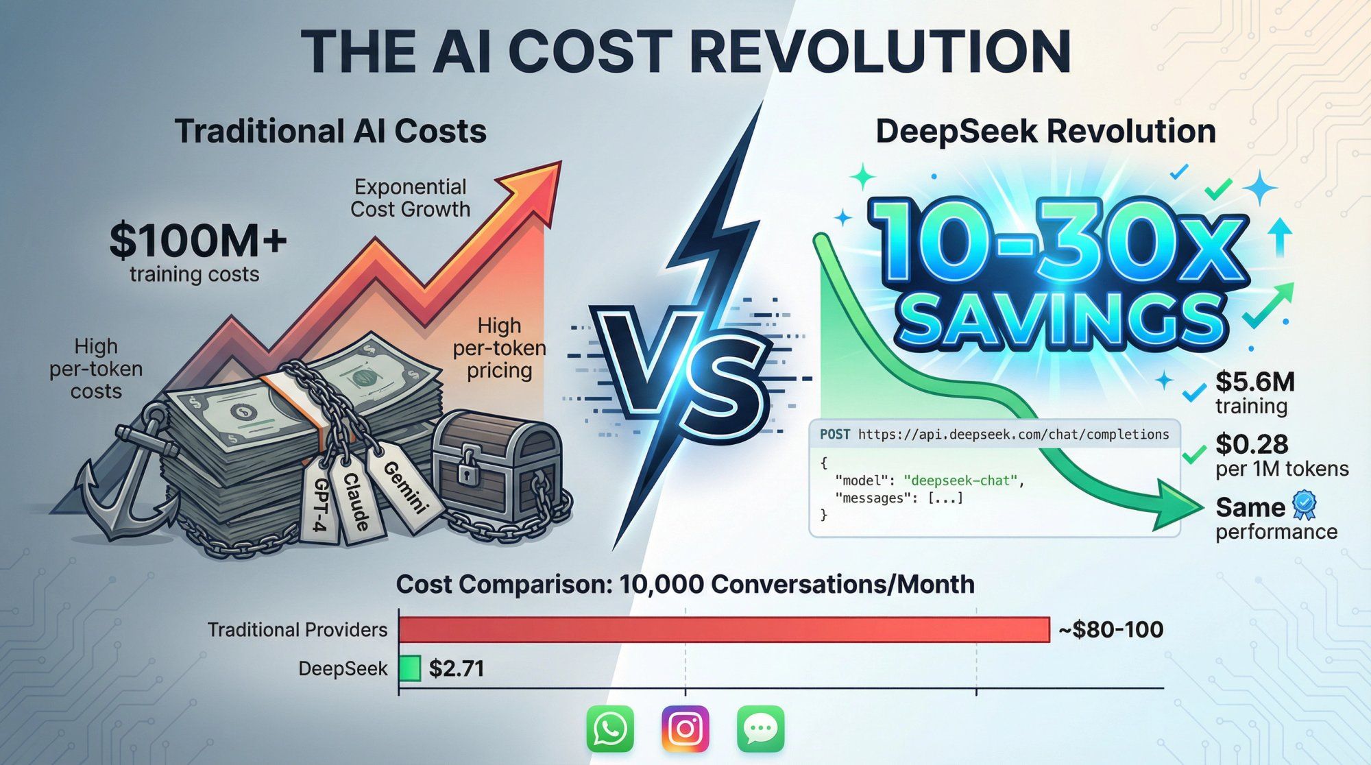 DeepSeek API cost comparison: GPT-4 performance at 10-30x lower cost for customer support automation