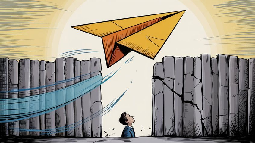 Information gap concept showing knowledge cutoff barrier limitation