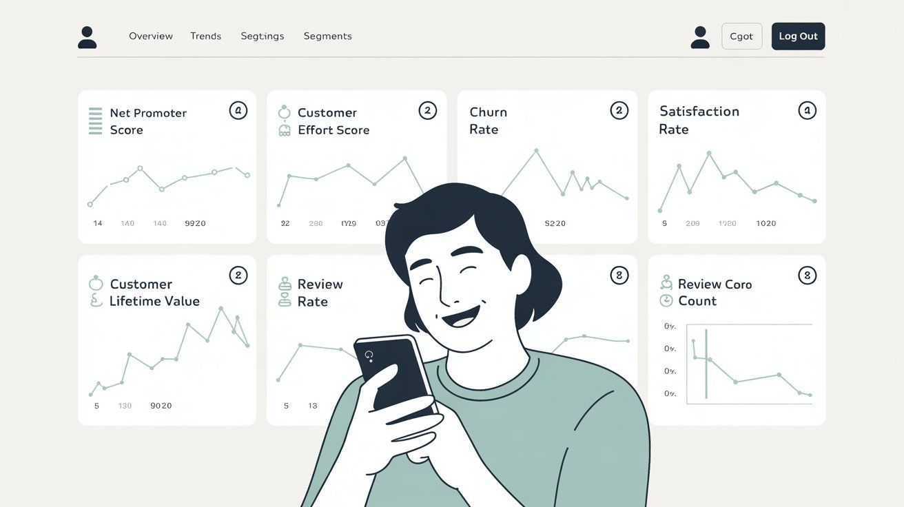 Customer satisfaction metrics analytics dashboard showing key performance indicators like NPS, CSAT, and retention rates