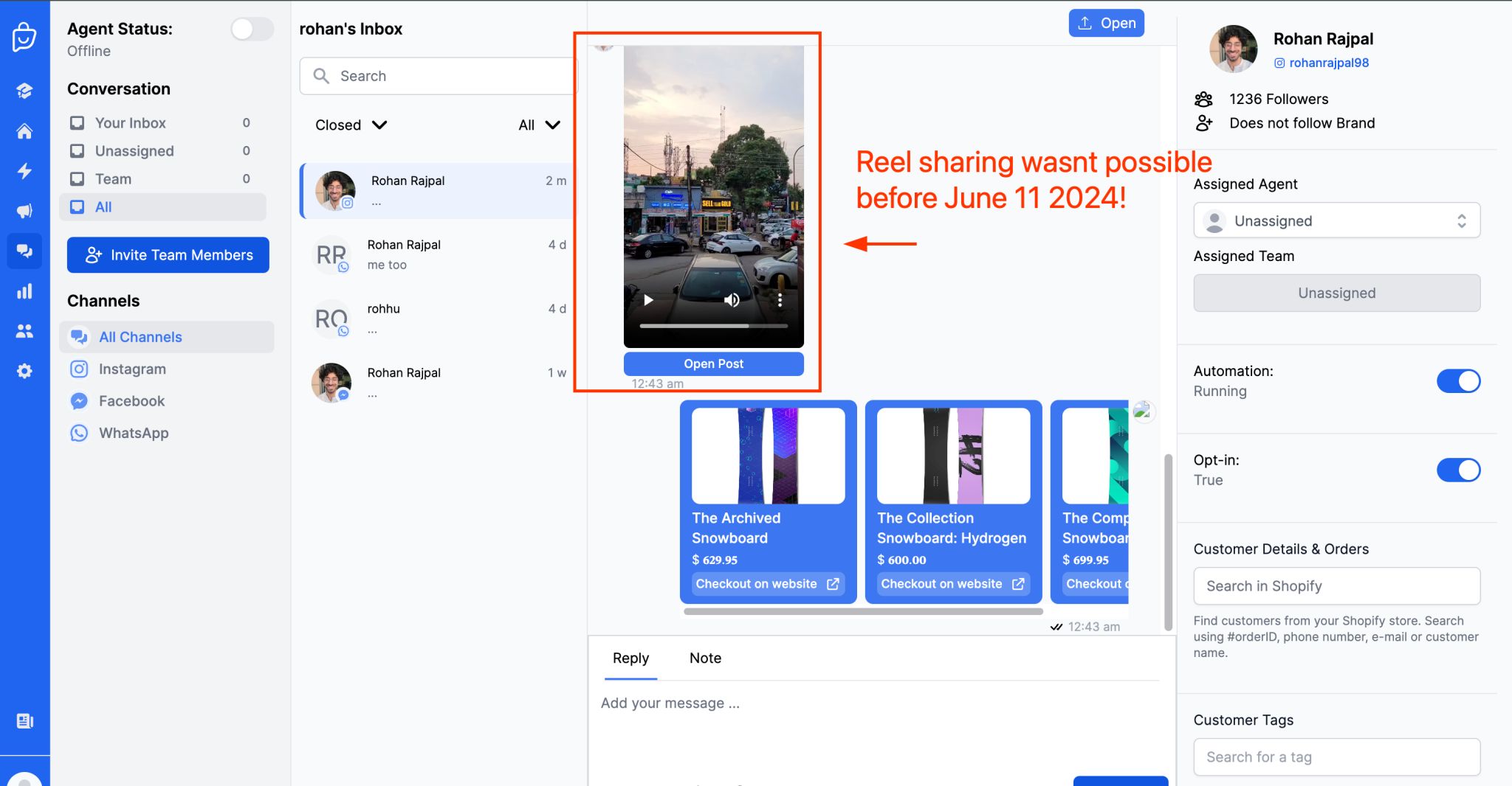 Reel sharing wasn't possible before 11 June 2024