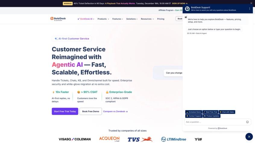 BoldDesk help desk platform homepage showing omnichannel support across email, live chat, WhatsApp, Instagram, and social media